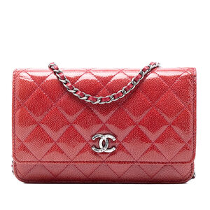 Pre-Loved Chanel Paris Dallas CC Quilted Patent Goatskin Wallet on Chain